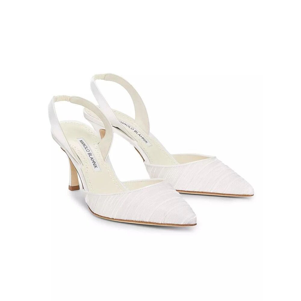 Manolo Blahnik White Pointed Slingback Heels
